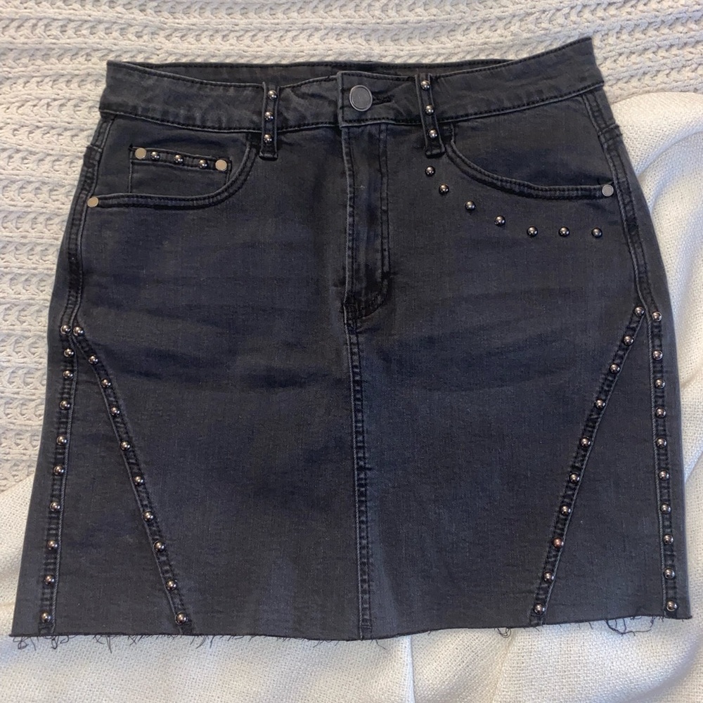 Black Studded Jean Mini Skirt